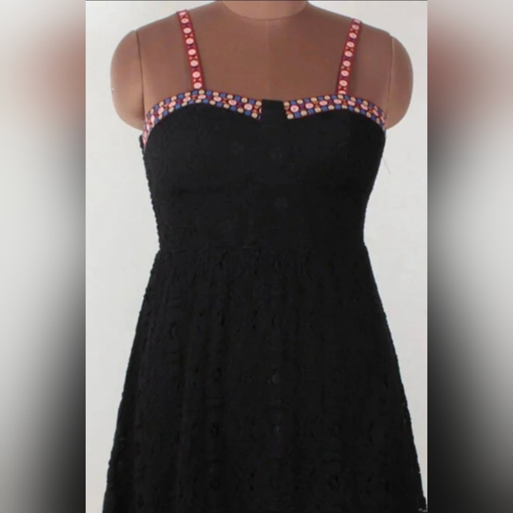 Xhilaration Black Eyelet Dress with Colorful Trim and Straps Size Large.